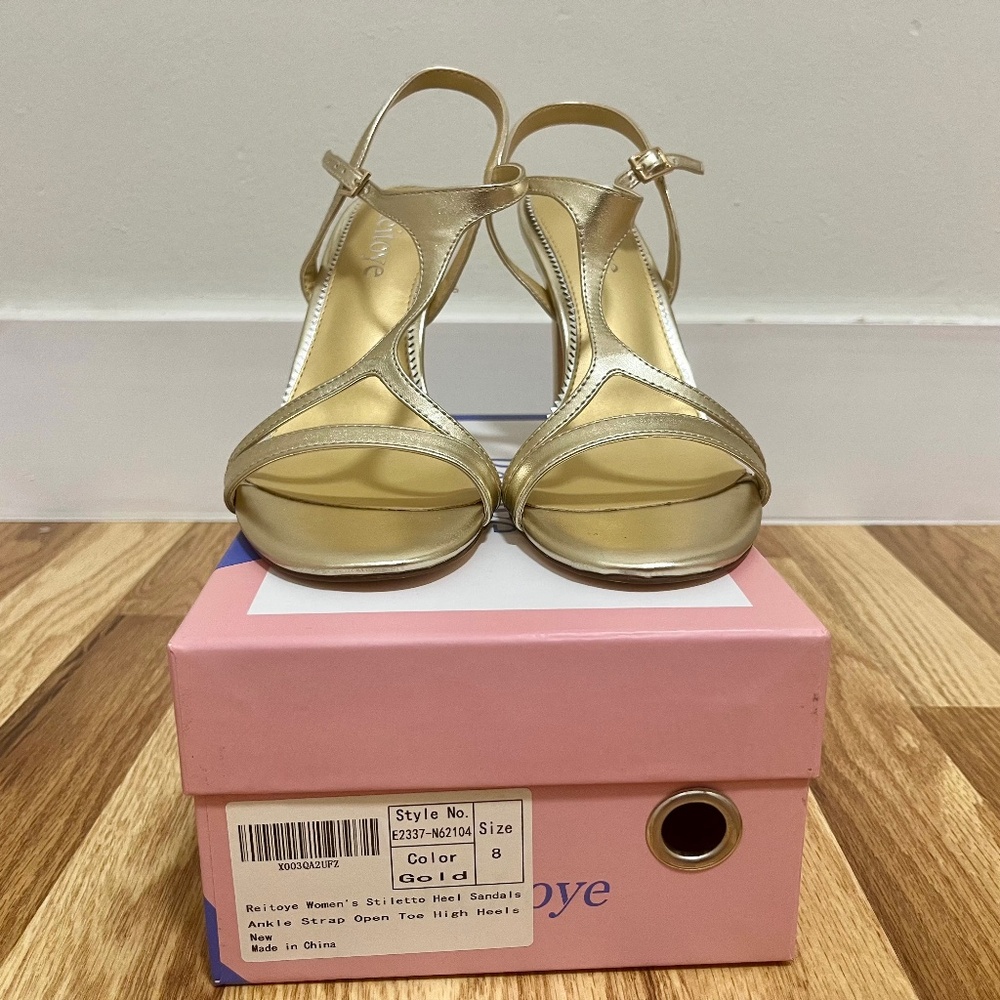 Reitoye Women's T-Strap Stiletto Heel Sandals